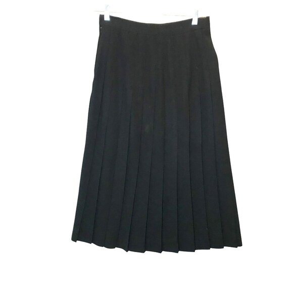 Career Essentials Black Midi Skirt Wool Pleated Size 10 - Picture 1 of 8